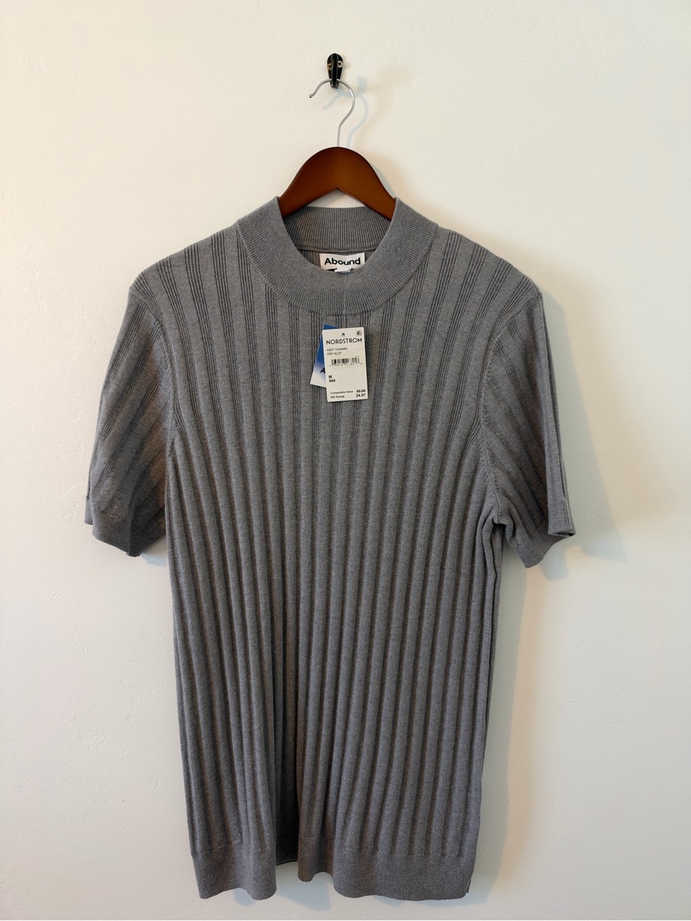 Abound Men's M Ribbed Short Sleeve Knit in Gray